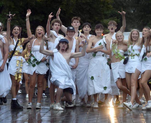 Some of the students who gathered for the 2023 Toga Party on the Union Lawn last night. PHOTO:...