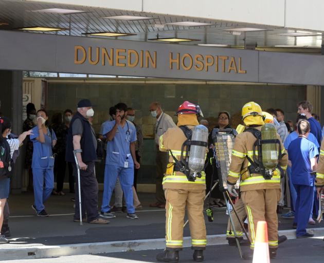Firefighters respond to an alarm activation at Dunedin Hospital yesterday. PHOTO: LINDA ROBERTSON