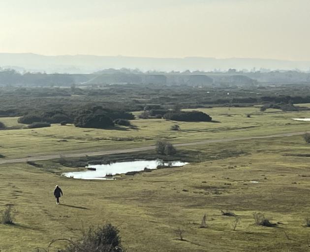 Looking across the former Greenham Common air base to the nuclear bunkers.