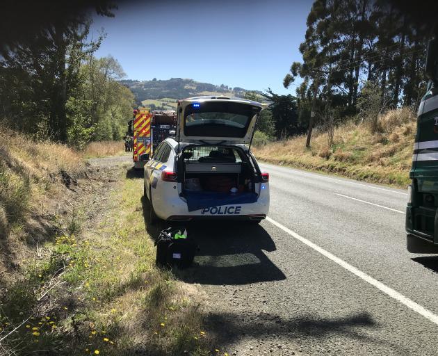 Emergency services at the scene of a crash on SH1 this afternoon. Photo: Linda Robertson 