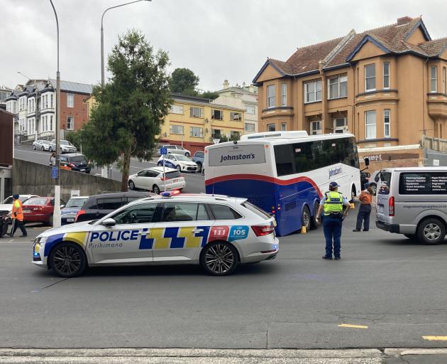The bus became stuck at the intersection of Filleul St and Cargill St. Photo: Stephen Jaquiery