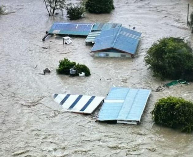 The township of Fernhill, west of Hastings, after the Ngaruroro River burst its banks during...