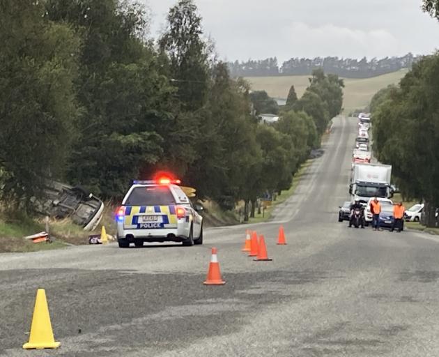 Police at the scene of the crash near Waikouaiti in January. PHOTO: STEPHEN JAQUIERY