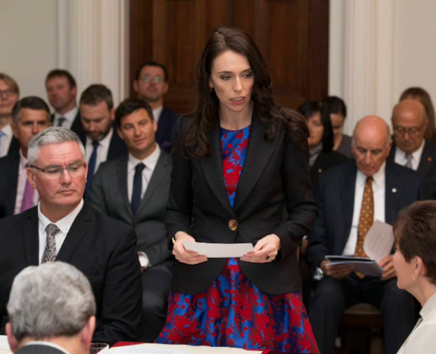 Wearing a Kate Sylvester dress at her swearing-in ceremony. Photo: NZ Herald 