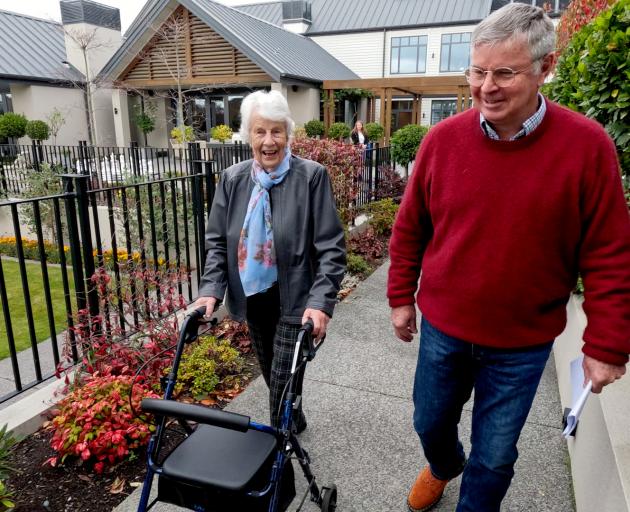 Tony Connell with mother Moyra at Russley Village. The retirement village has knitted items for...