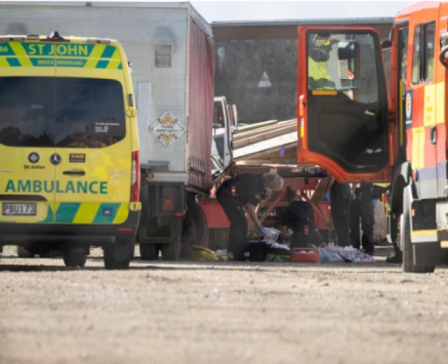 Emergency crews at an engineering building in Hornby. Photo: NZ Herald