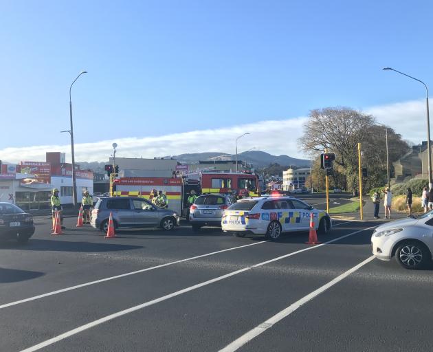 Fire and Emergency NZ and Police attend the scene of a crash at the intersection of Anzac Ave and...