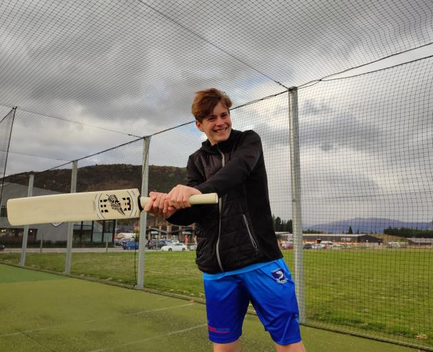 Sam Harper (14) practises his pull shot in the nets at the Wānaka Recreation Centre.  PHOTO:...
