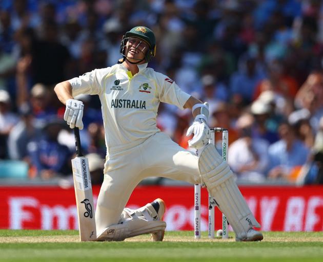 Australia's Marnus Labuschagne remains at the crease unbeaten on 41, despite being caught napping...