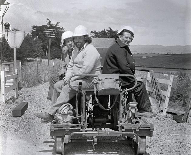 Lachy Paterson (left) in his previous life as a New Zealand Railways track worker and signal...