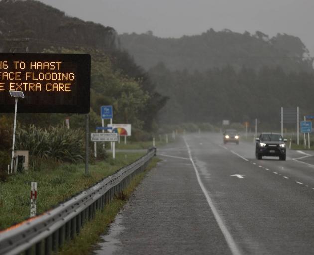 Motorists are warned of surface flooding on State Highway 6 south of Hokitika on the South Island...