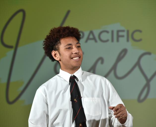 Waitaki Boys’ High School pupil Villiami Ala (16) makes the most of his captive audience.
