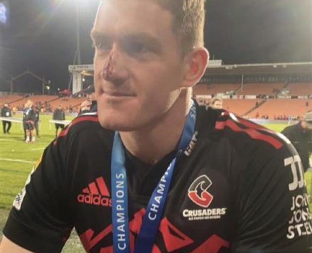 New All Black Dallas McLeod following the Crusaders Super Rugby victory and wearing his...