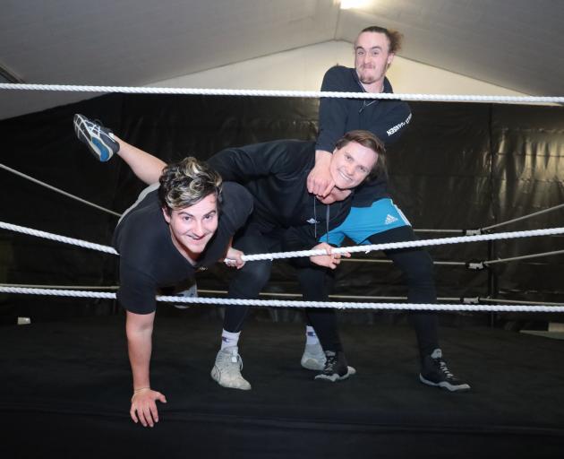 Southern Pro Wrestling members (from left) Matt ‘‘Rocky Rider the Golden Boy’’ Woolford, Hayden ‘...