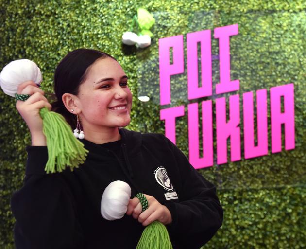 Pōtiki Poi chief executive Georgia Latu, of Dunedin, taught people about poi at the Fifa fan...
