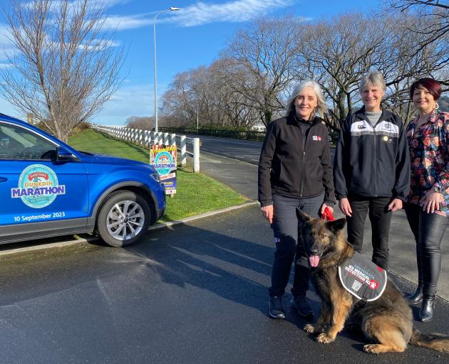 Looking ahead to the Dunedin Marathon are (from left) K9MD trainer Lynette James with 6-year-old...