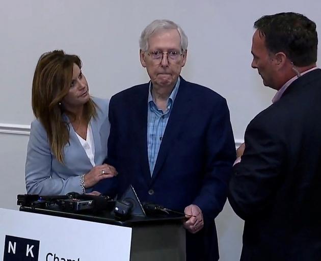 Top US Senate Republican Mitch McConnell appears to freeze up for more than 30 seconds during a...