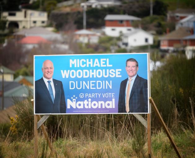 A National party election billboard promoting Dunedin candidate Michael Woodhouse. PHOTO: GERARD...