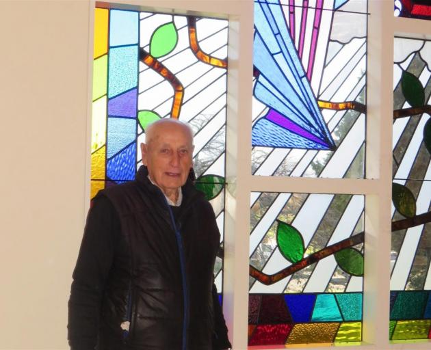 Viv Barrett with Methven's Our Lady of the Snows new stain glass window