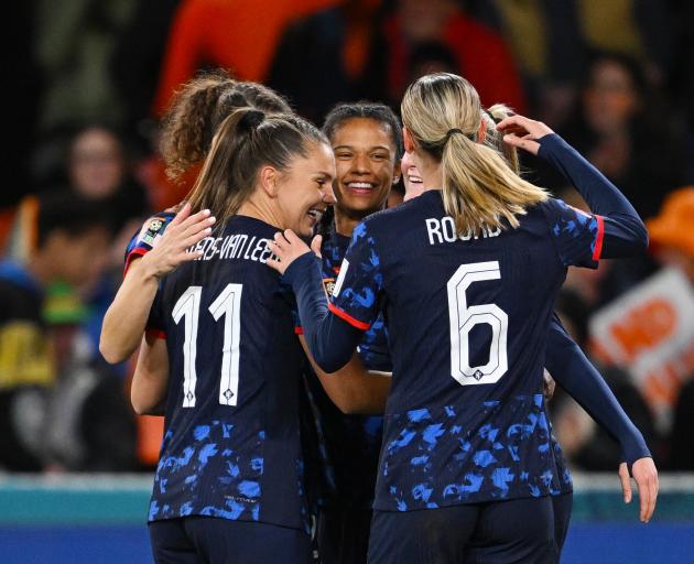 Dutch players celebrate Esmee Brugts' incredible first half goal. Photo: Getty Images
