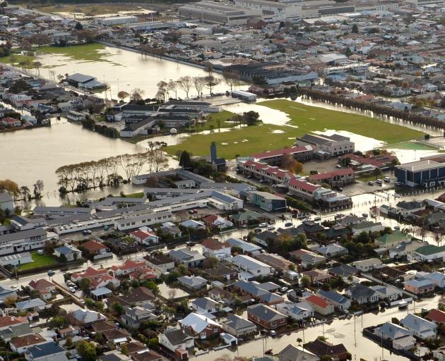 An aerial photo of South Dunedin, near King's High School and Queen's High School, during the...