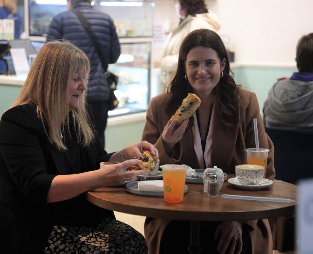 National’s deputy leader Nicola Willis and Invercargill MP Penny Simmonds shared a cheese roll...