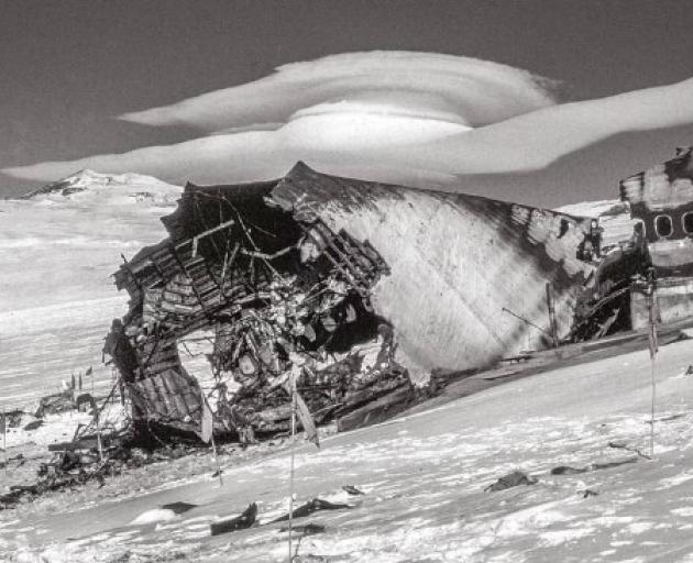 The remains of the largest section of the DC-10 aircraft on Erebus, seen from the recovery team’s...