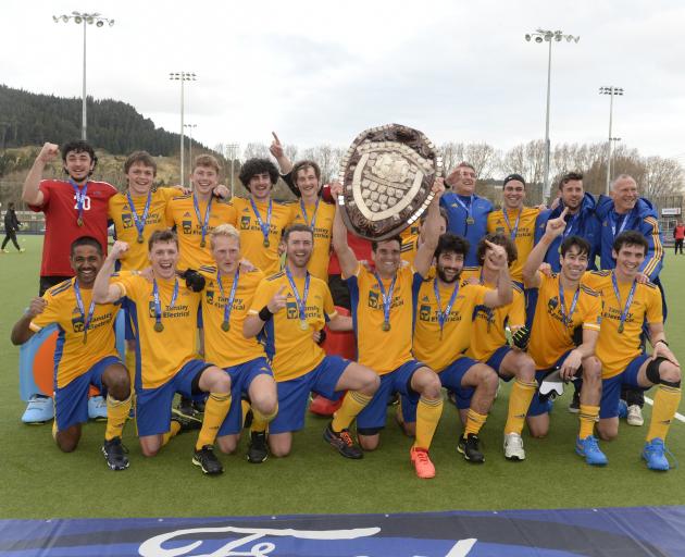 Otago players celebrate their victory in the National Hockey Championship in Dunedin last year....
