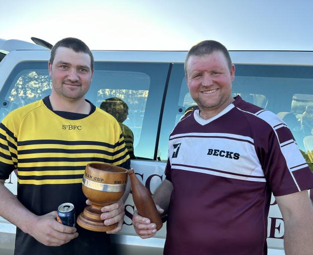 Celebrating captaining the teams for the 75th Wooden Cup match are Jack Wild (left), of St...