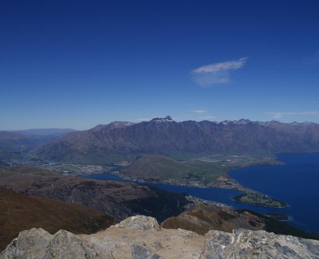 Queenstown and the Remarkables viewed from the Ben Lomond summit. PHOTO: ALINA SUCHANSKI 