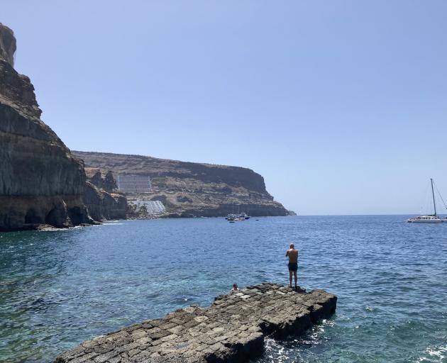 The rocky, dry landscape of Gran Canaria southwest coast Puerto de Mogán.