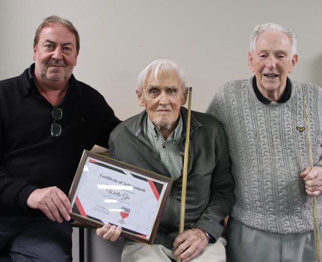 Gore and Districts Memorial RSA snooker section chairman Evan Fricker (left) and Ernie MacManus...