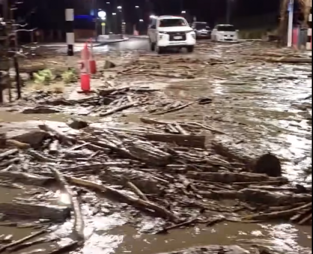 A video still shows the extent of the flooding in Brecon St, Queenstown. Photo: QLDC