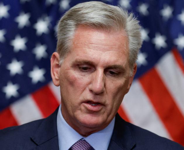 Former Speaker of the House Kevin McCarthy speaks to reporters after he was ousted from the...