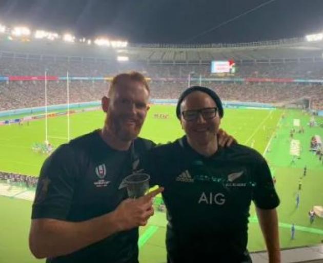 Kim Boustridge (right) and Andy Peat at the 2019 Rugby World Cup in Japan. Photo: Supplied