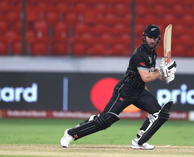 Black Caps skipper Kane Williamson hits through the offside against Pakistan during their warm-up...