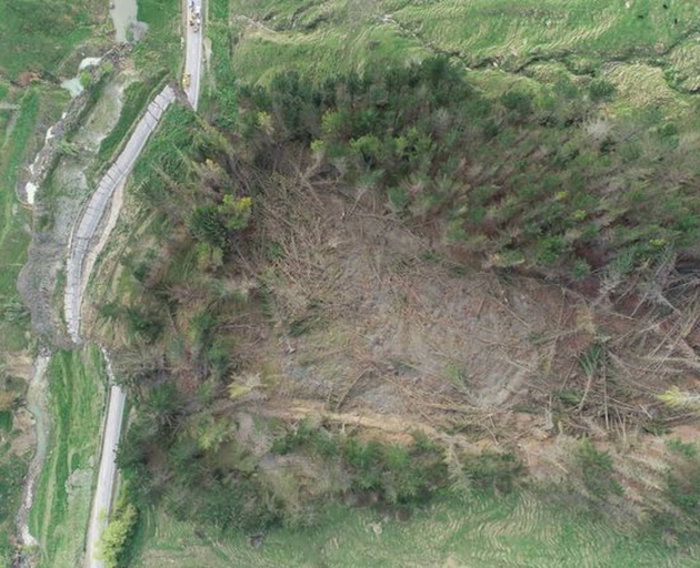 Tiniroto Rd in Gisborne after it was wiped out by a landslide last night. Photo / Gisborne...