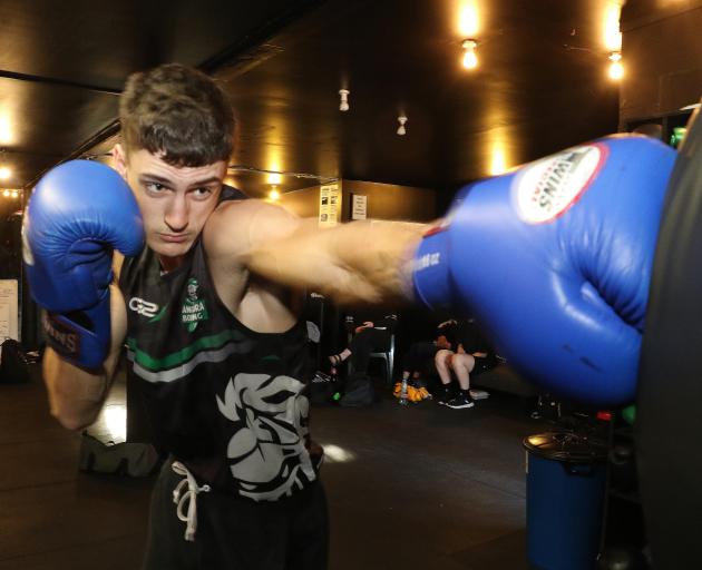 Rangiora Boxing Club’s Johnny Kennard, 17, prepares for his bout on Saturday at the Southbrook...