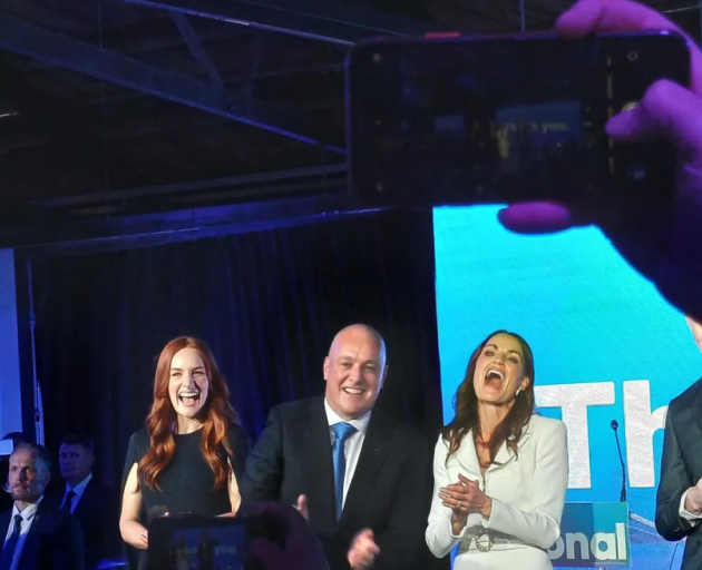 National leader Christopher Luxon and family celebrate on Election Night. Photo: RNZ / Russell...