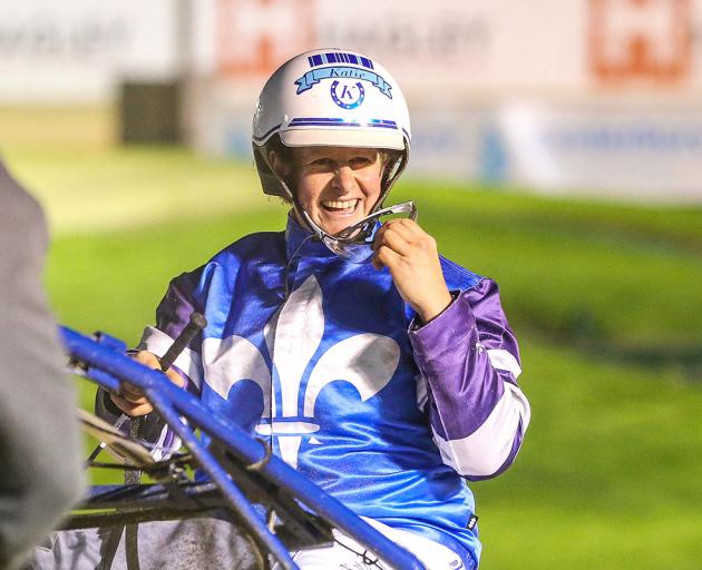 Katie Cox after winning the Group Three Welcome Stakes at Addington. Photo: Harnesslink.com