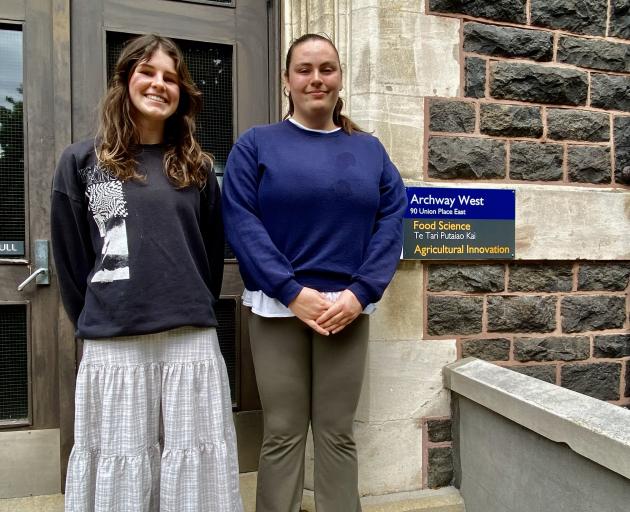 University of Otago agricultural innovation students Maddie Ford (left) and Georgie Burdon want...