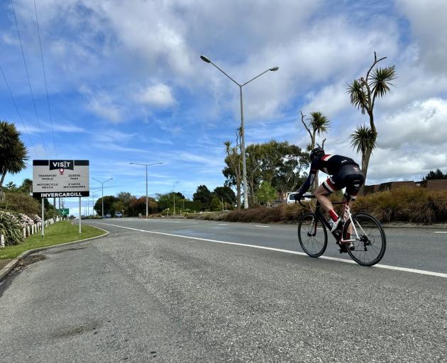 Cyclist Thijs Hubber cycles towards Invercargill on his bike ride from Christchurch last...