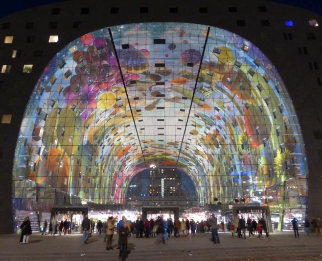 Ceiling murals in the Markthal, Rotterdam. PHOTO: SUPPLIED