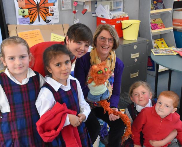 Taking part in a Read NZ author tour recently are St Teresa’s School Bluff pupils (from left)...
