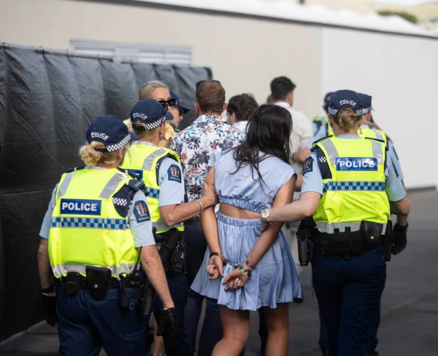 Numerous revellers were led away by police. Photo: NZ Herald