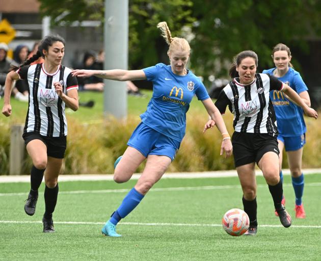 Amy Hislop, who was Southern’s top goal scorer, controls the ball against Waterside Karori. PHOTO...