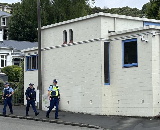 Police at the Dunedin Synagogue. Photo: Gregor Richardson