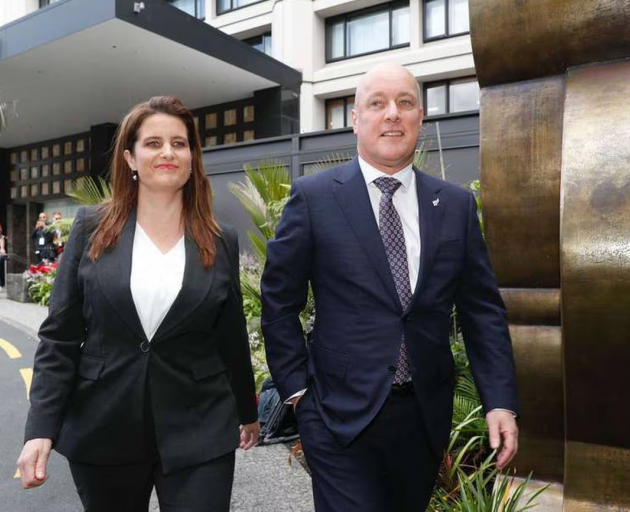 National leader Christopher Luxon and deputy leader Nicola Willis arrive at the Cordis in...