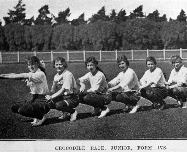 Form IVS pupils in the junior crocodile race (left) and Miss I. Hitchcock wins the junior and...