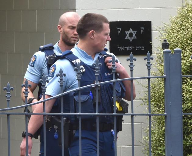 Police at Dunedin Synagogue. Photo: Gregor Richardson